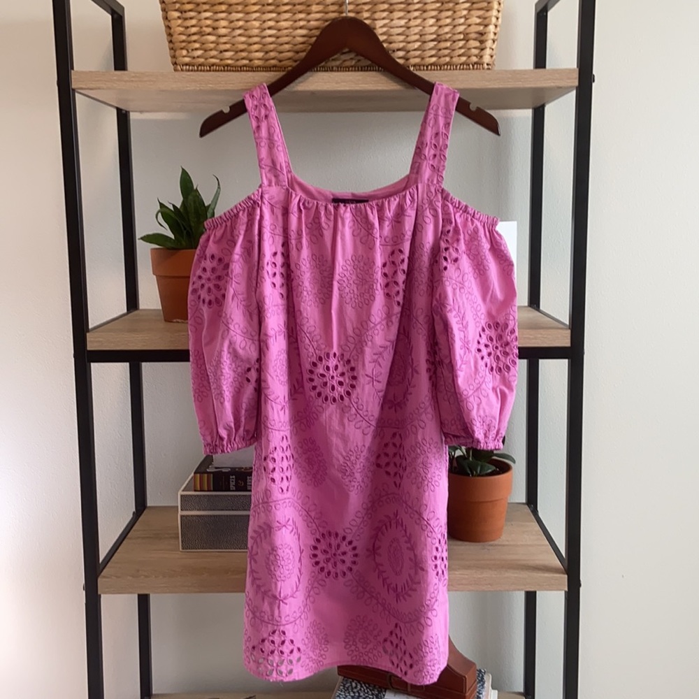 Trina by Trina Turk Pink Off the Shoulder Embroidered Eyelet Dress, XS - Picture 2 of 8